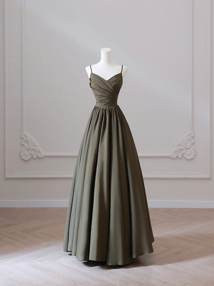 Luolandi V-neck Spaghetti Strap Floor Length Prom Dress A-Line Backless Evening Party Dress